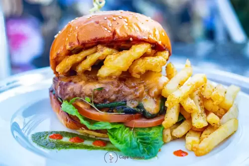 burger with chips