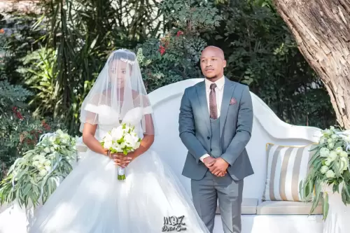 couple standing - wedding day